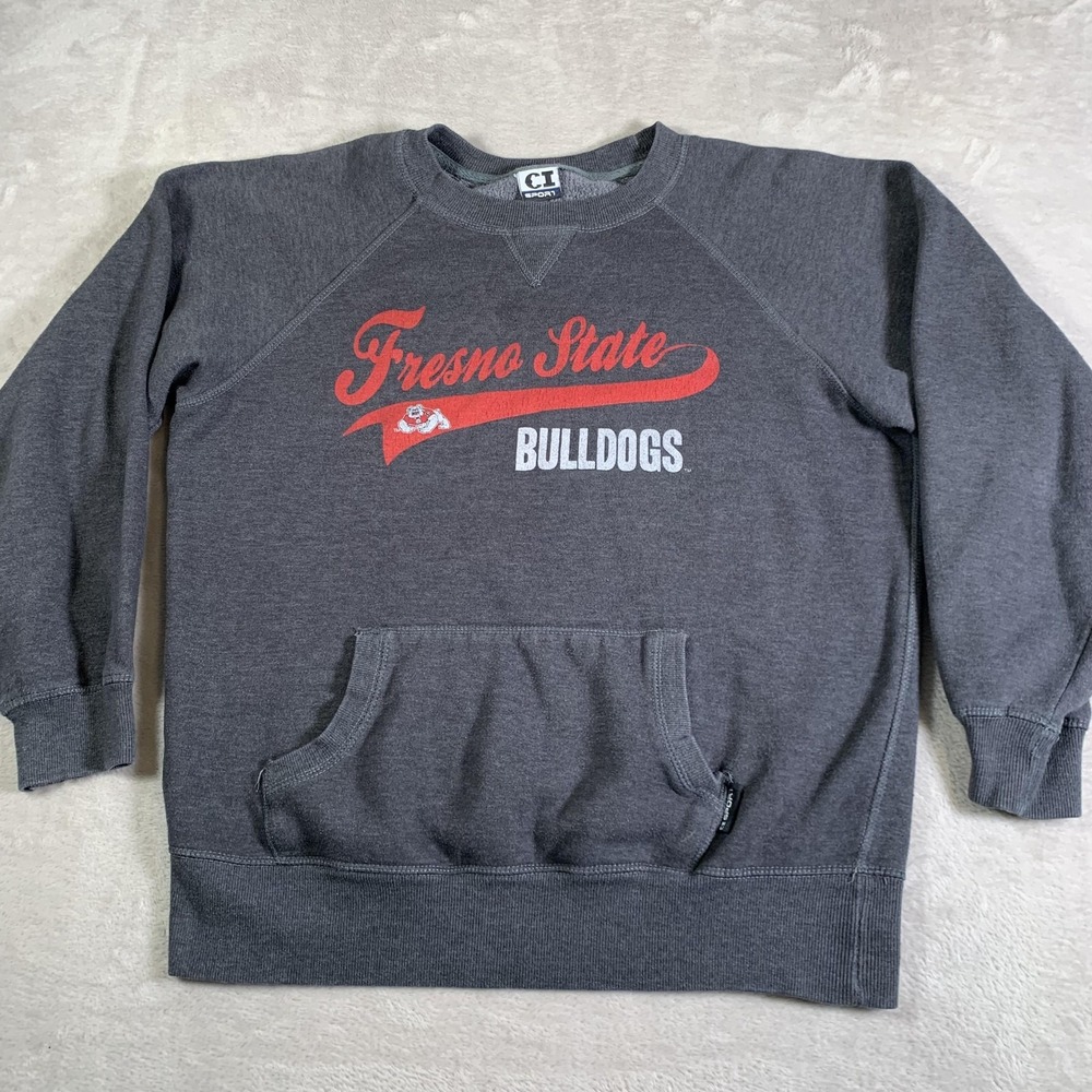 Fresno State Bulldogs Sweatshirt Mens M Gray College Crewneck‎ Kangaroo Pocket